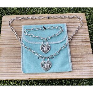 Tiffany & Co. Filigree Heart Key Pendant Bracelet in Silver, 7.5"
